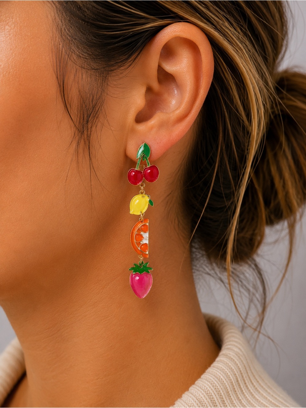 Sugarfix Target Fruit Dangle Drop Earrings - Cherry, Lemon, Orange & Strawberry